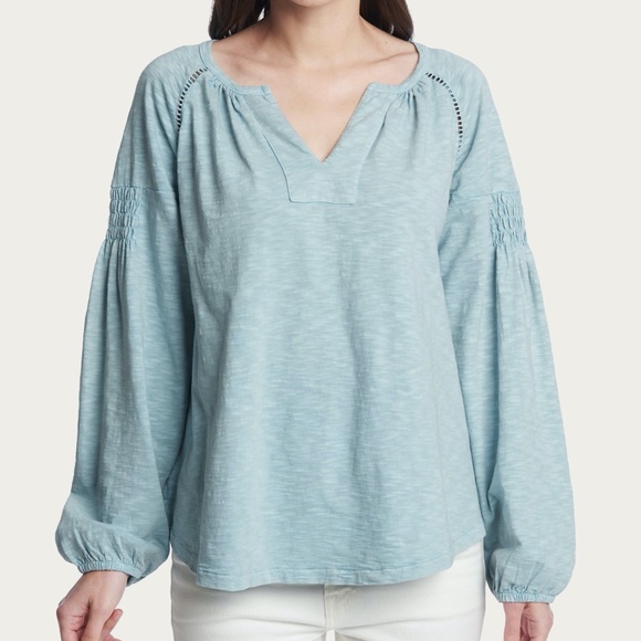 NWT Frye Boho Smocked Knit Peasant Blue Top L - Picture 3 of 11